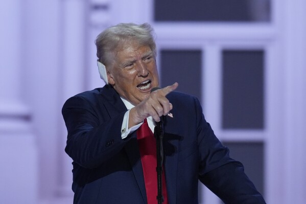 Republican presidential candidate former President Donald Trump speaking during the Republican National Convention on Thursday, July 18, 2024, in Milwaukee. (AP Photo/J. Scott Applewhite)