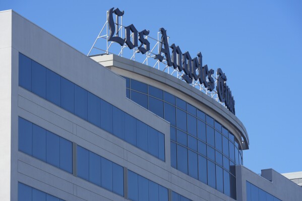 The Los Angeles Times newspaper headquarters is located in El Segundo, Calif., Tuesday, Jan. 23, 2024. The Los Angeles Times plans to lay off 94 newsroom employees starting Tuesday, according to the head of the journalists' union who said the number, while substantial, is less than feared. (AP Photo/Damian Dovarganes)