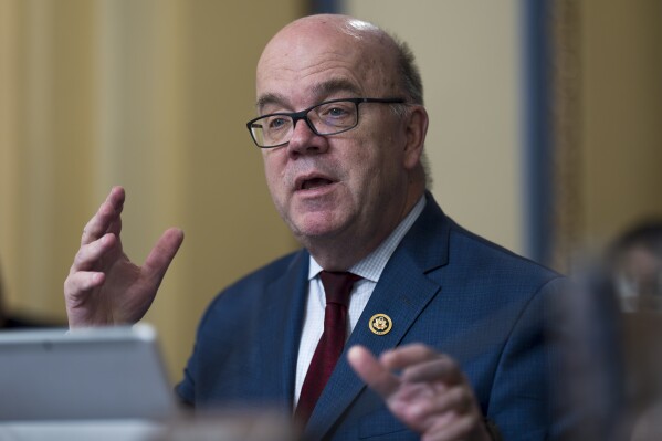 FILE - Ranking Member Jim McGovern, D-Mass., of the the House Rules Committee praises the bipartisan cooperation of House Armed Services Chairman Mike Rogers, R-Ala., and Rep. Adam Smith, D-Wash., the ranking member, as the panel prepares to advance the fiscal 2024 National Defense Authorization Act, at the Capitol in Washington, Tuesday, June 11, 2024. China sanctioned McGovern, Wednesday, July 31 for “frequently interfering” in China's domestic affairs, in its latest effort to express displeasure with U.S. politicians who have criticized China's policy and practice.(AP Photo/J. Scott Applewhite, File)