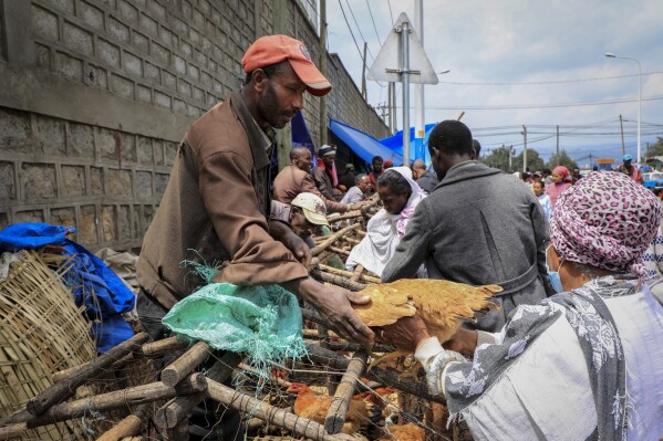 FILE -A man sells chickens in Sholla Market, the day before the Ethiopian New Year, in Addis Ababa, Ethiopia, Sept. 10, 2022. (AP Photo), File)