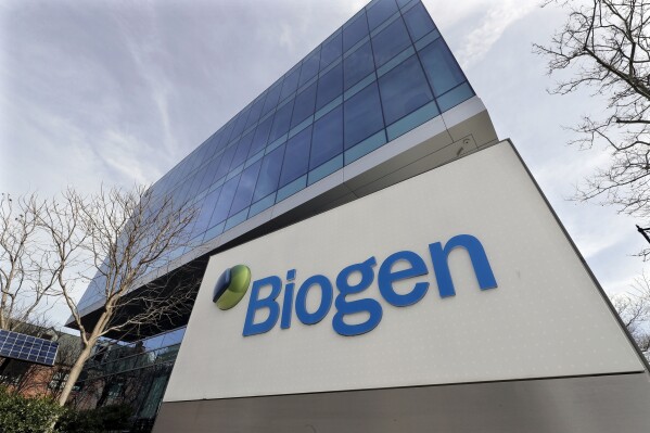 FILE - The Biogen Inc., headquarters is pictured on March 11, 2020, in Cambridge, Mass. Shares of Biogen slid Friday, July 26, 2024, after a European regulatory committee said the Alzheimer’s treatment Leqembi should not receive marketing approval.(AP Photo/Steven Senne, File)