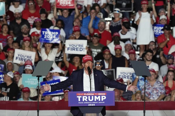 Republican presidential candidate former President Donald Trump speaks at a campaign rally at Trump National Doral Miami, Tuesday, July 9, 2024, in Doral, Fla. (AP Photo/Marta Lavandier)