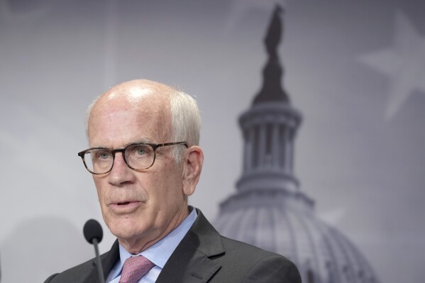 Sen. Peter Welch, D-Vt., speaks during a news conference on the debt limit, Thursday, May 18, 2023, on Capitol Hill in Washington. (AP Photo/Mariam Zuhaib)