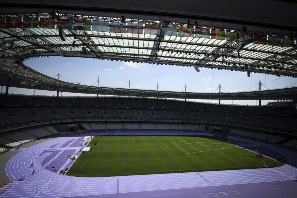 FILE - A view of the Stade de France stadium, Tuesday, June 25, 2024 in Saint-Denis, outside Paris. (AP Photo/Thomas Padilla, File)