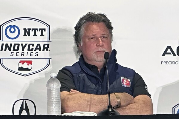 FILE - Michael Andretti attends a news conference for the IndyCar Grand Prix of Long Beach auto race, Saturday, April 15, 2023 in Long Beach, Calif. (AP Photo/Jenna Fryer, File)