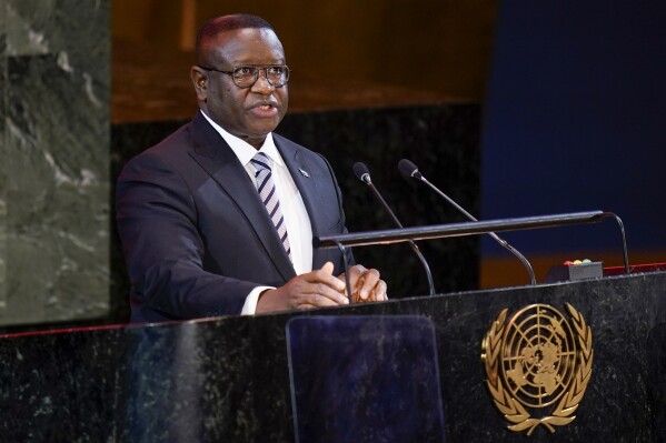 FILE - Sierra Leone President Julius Maada Bio speaks at the United Nations headquarters, Monday, Sept. 19, 2022. (AP Photo/Seth Wenig, File)