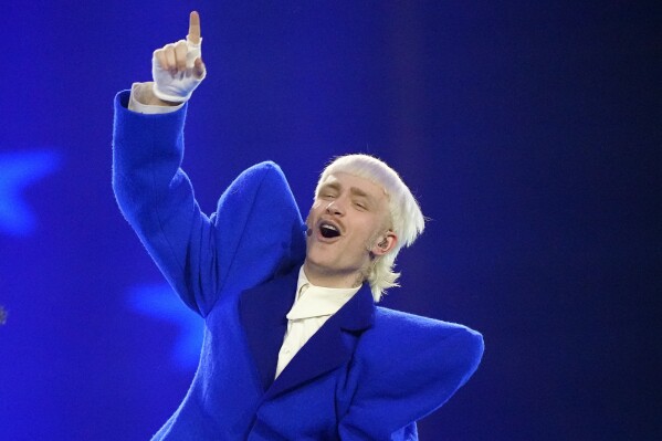 FILE - Joost Klein of Netherlands performs the song Europapa during the dress rehearsal for the second semi-final at the Eurovision Song Contest in Malmo, Sweden, on May 8, 2024. Sweden on Monday dropped its investigation into a backstage altercation involving the Dutch contestant in the Eurovision Song Contest who was dramatically expelled from the competition hours before the final in May. (AP Photo/Martin Meissner, File)