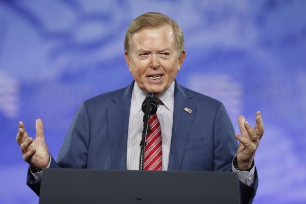 FILE - Fox Business News host Lou Dobbs speaks at the Conservative Political Action Conference (CPAC), on Feb. 24, 2017, in Oxon Hill, Md. Dobbs, the conservative political pundit and TV host who was a nightly presence on Fox Business Network for more than a decade, has died. His death was announced Thursday, July 18, 2024, in a post on his official X account. (AP Photo/Alex Brandon, File)