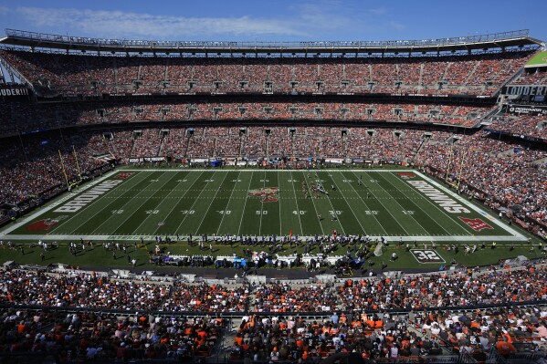 FILE - Cleveland Browns Stadium during an NFL football game between the Baltimore Ravens and the Cleveland Browns, Sunday, Oct. 1, 2023, in Cleveland. (AP Photo/Sue Ogrocki, File)