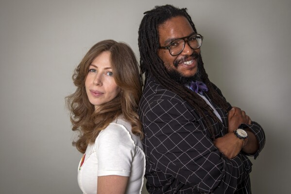 Singer Rachael Price, left, and keyboardist Akie Bermiss of Lake Street Dive pose for a portrait on Wednesday, June 19, 2024, in New York to promote their latest release "Good Together." (Photo by Andy Kropa/Invision/AP)