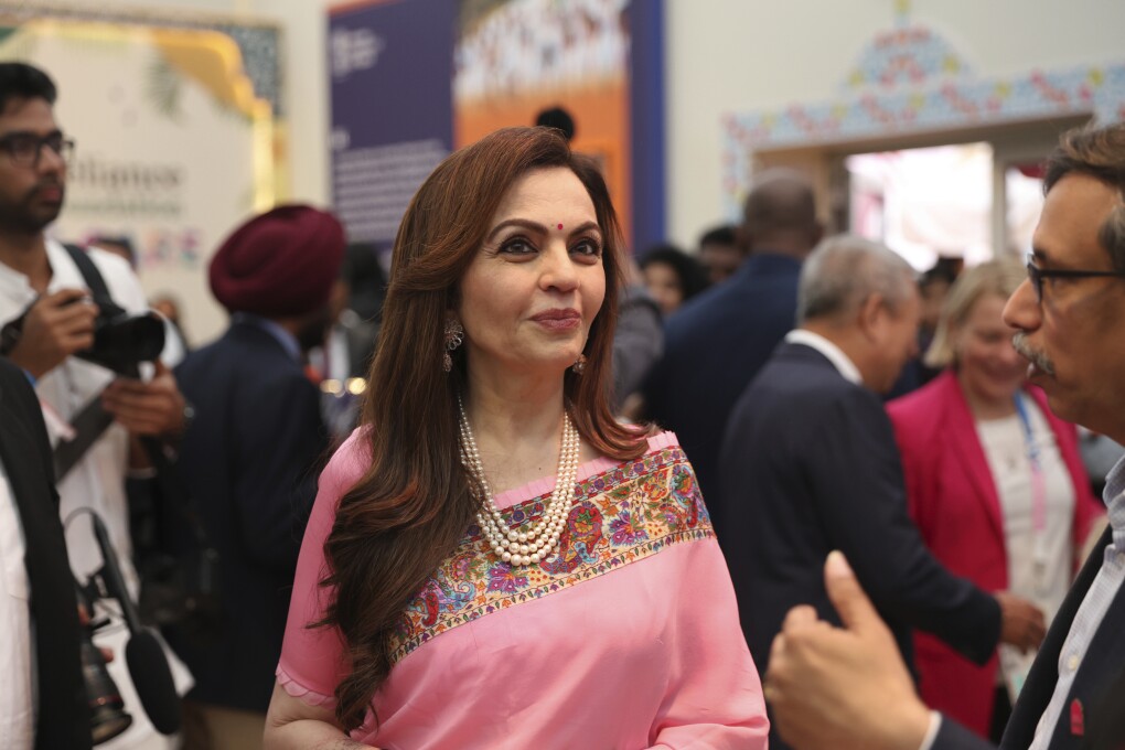 India's Nita Ambani attends the inauguration of the Indian House at the 2024 Summer Olympics, Saturday, July 27, 2024, in Paris, France. (AP Photo/Aurelien Morissard)