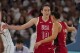 United States' Breanna Stewart (10) celebrates with Kelsey Plum (5) after a basket against Nigeria during a women's quarterfinal game at Bercy Arena at the 2024 Summer Olympics, Wednesday, Aug. 7, 2024, in Paris, France. (AP Photo/Mark J. Terrill)