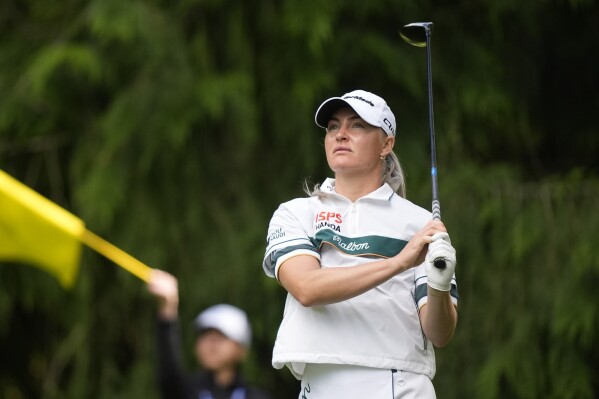 FILE - Charley Hull, of England, watches her shot after hitting from the fourth tee during the final round of the Women's PGA Championship golf tournament at Sahalee Country Club, Sunday, June 23, 2024, in Sammamish, Wash. (AP Photo/Gerald Herbert, File)