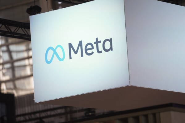 FILE - The Meta logo is seen at the Vivatech show in Paris, France, Wednesday, June 14, 2023. Meta failed to take down an AI-generated intimate image of an Indian female public figure that violated its policies until the company's review board got involved, the panel said in a decision on two deepfake cases released Thursday, July 25, 2024. (AP Photo/Thibault Camus, File)