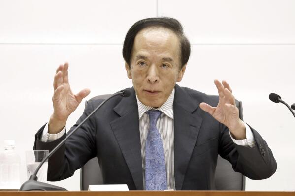 Bank of Japan Gov. Kazuo Ueda speaks during a news conference on raising its key interest rate acting to curb the yen’s slide against the U.S. dollar, at the bank's headquarters in Tokyo, Wednesday, July 31, 2024. (Kyodo News via AP)