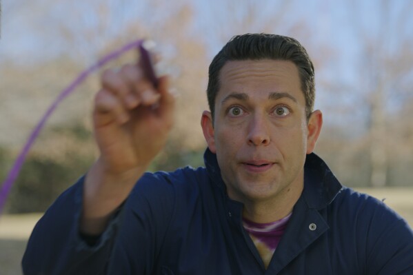 This image released by Sony Pictures shows Zachary Levi in a scene from "Harold and the Purple Crayon." (Sony Pictures via AP)