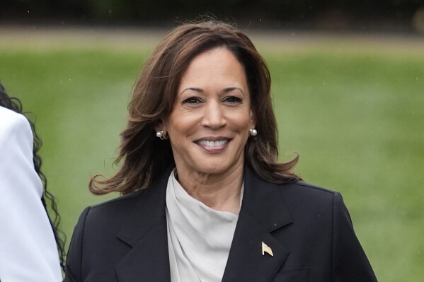 Vice President Kamala Harris arrives to speak from the South Lawn of the White House in Washington, Monday, July 22, 2024, during an event with NCAA college athletes. This is her first public appearance since President Joe Biden endorsed her to be the next presidential nominee of the Democratic Party. (AP Photo/Alex Brandon)