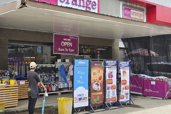 This shows a supermarket of Aeon Orange in Yangon, Myanmar in July 2024. (Kyodo News via AP)