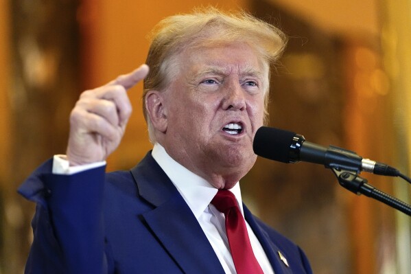 FILE - Former President Donald Trump speaks during a news conference May 31, 2024, in New York. Facebook has lifted restrictions imposed on former President Donald Trump after the Jan. 6 attack on the Capitol. It has now placed Trump on an equal footing on the platform with President Joe Biden just days before the Republican National Convention. (AP Photo/Julia Nikhinson, File)