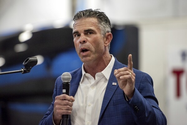 Republican candidate for Wisconsin's 8th Congressional District Tony Wied speaks on June 4, 2024, in De Pere, Wis. (Angela Major/Wisconsin Public Radio via AP)