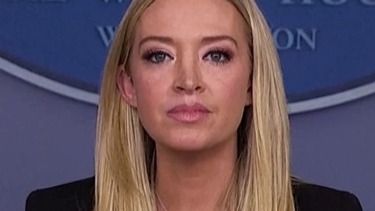 Kayleigh McEnany reads a statement on behalf of the White House