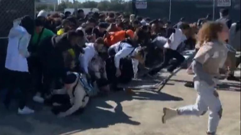 People crushed as crowds break through barriers at Travis Scott&#39;s Astroworld Festival earlier in the day.