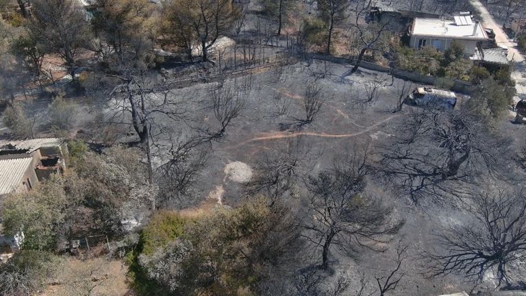 Greece wildfire damage captured by drone