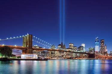 Tribute in Light September 11, 2012 in New York, NY. The installation of 88 searchlights has been displayed annually in remembrance of the September 11, 2001 attacks.