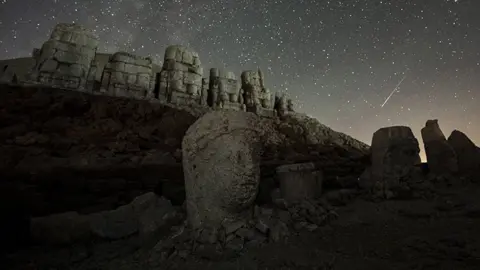 A meteor streaks past ruins in Turkey