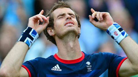 Andy Murray celebrates London 2012 gold