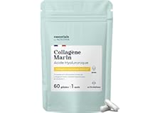 Collagène Marin + Acide Hyaluronique, Peau Hydratée et Articulations Fortes, Cure de 1 mois, 60 Gélules, Hydrolysé Type 1 Nat