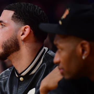 Chicago Bulls guard Lonzo Ball (2) watches game action against the Los Angeles Lakers during the second half at Crypto.com Arena. Mandatory Credit: 