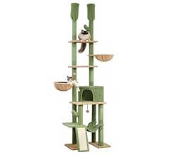 PAWZ Road Cactus Cat Tree Floor to Ceiling Tower Adjustable Height(85-112 Inches), 7 Tiers Climbing Activity Center Cozy Ha…