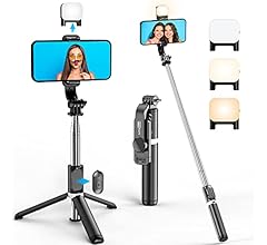 Perche Selfie Trepied avec Lumière, Perché à Selfie Trépied Smartphone Bâton Selfie Portable Télescopique avec Télécommande…