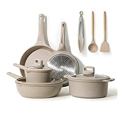 CAROTE Non Stick Pots and Pans Set, 11 Pcs Induction Cookware Set, Stackable Kitchen Cookware, Pans for Cooking, Taupe Gran…
