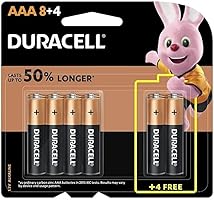 Duracell - AAA 1.5V Alkaline LR03 / MN2400 Batteries 50% Extra Life Long Power - Pack of 8 + 4-10 Years Shelf Life