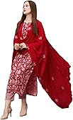 GoSriKi Women's Cotton Blend Straight Printed Kurta with Pant & Dupatta (MEI Red-GS_L_Red_Large)