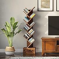 OrderWood Solid Sheesham Wood Book Shelf | Wooden Tree Shape Bookshelf | Free Standing Bookcase with Open 8 Shelf & One...
