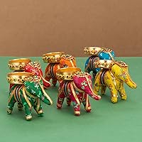 JH Gallery Handcrafted Recycled Material Elephant Tealight Candle Holder Home Decoration Item for Diwali (multicolor, 8...