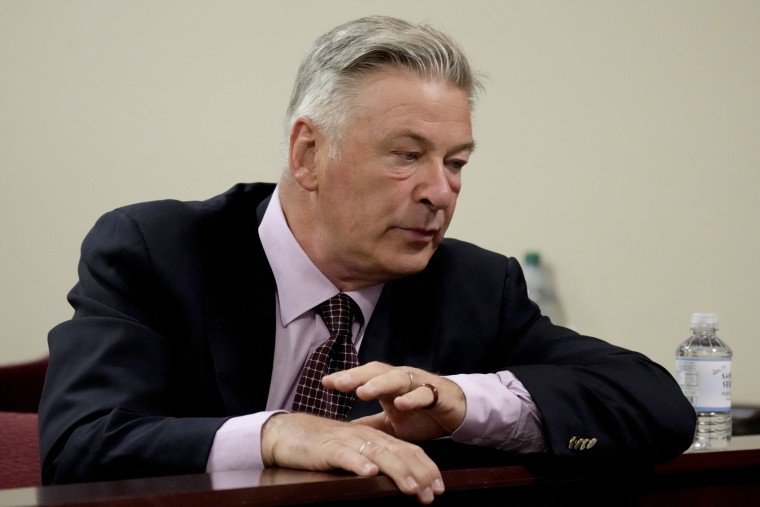 Actor Alec Baldwin listens during his hearing at Santa Fe County District Court on July 10, 2024 in Santa Fe, N.M.