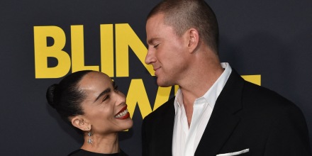 Zoë Kravitz and Channing Tatum only have eyes for one another at the "Blink Twice" premiere at DGA Theater Complex on Aug. 8, 2024 in Los Angeles.