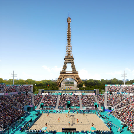 The Tour Eiffel Olympic Stadium for Beach Volleyball.