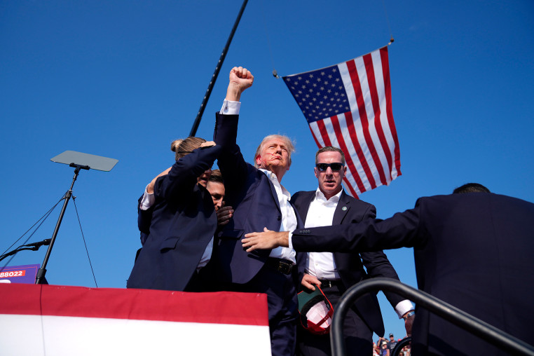 Donald Trump leaves the stage at a campaign rally, Saturday, July 13, 2024, in Butler, Pa. 