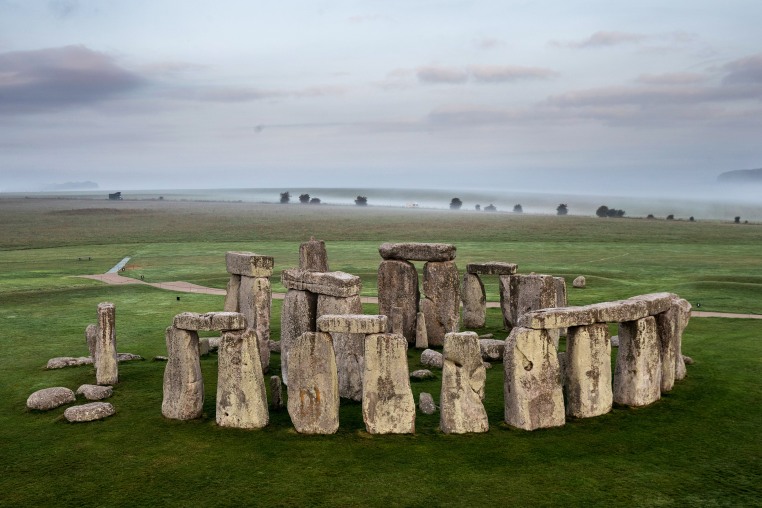 View of Stonehenge from a hot air balloon. 