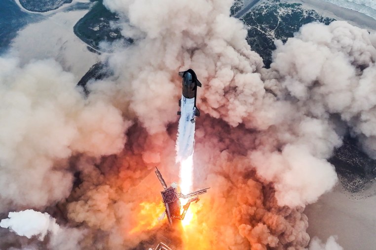 SpaceX’s Starship launches its fourth flight test from the company’s near Brownsville, Texas, on June 6, 2024. 