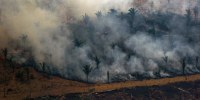 Smoke billows from a patch of forest being cleared with fire in the Amazon basin in northwestern Brazil