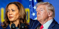 A split composite of Kamala Harris and Donald Trump.