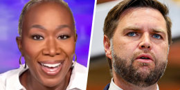 A split composite of Joy Reid and JD Vance.