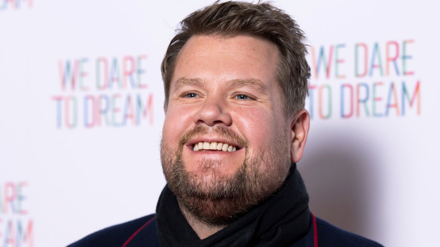 James Corden poses for photographers upon arrival at the screening of the film 'We Dare To Dream' in London, Sunday, Nov. 26, 2023.