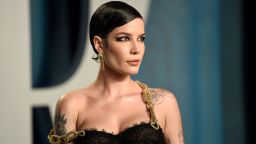 Halsey arrives at the Vanity Fair Oscar Party on Sunday, March 27, 2022, at the Wallis Annenberg Center for the Performing Arts in Beverly Hills, Calif. (Photo by Evan Agostini/Invision/AP)